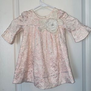 Laura Ashley London Pink and Ivory Lace Bell Sleeve Dress